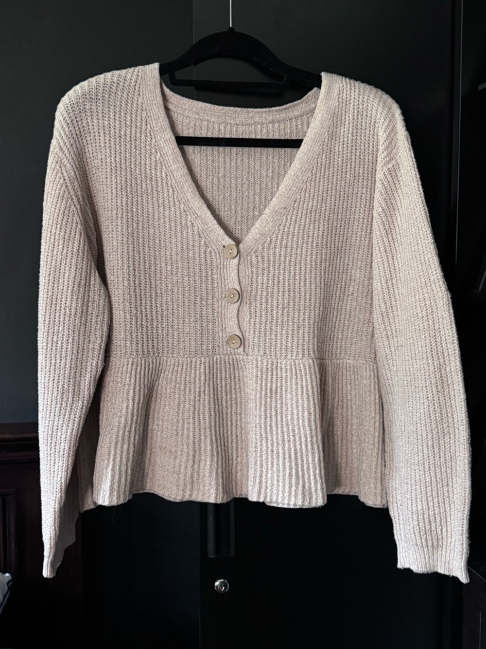 SHEIN Neutral Beige V-Neck Peplum Button Sweater, Size 3X